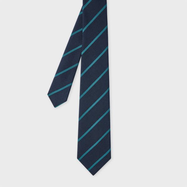 Paul Smith Navy Blue Wool-silk Spaced Stripe Tie In Blue