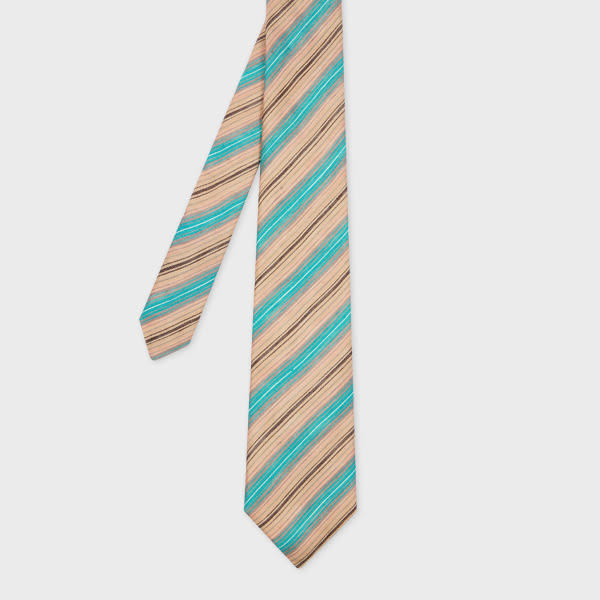 Paul Smith Blue And Orange Mix Stripe Linen-blend Tie In Orange