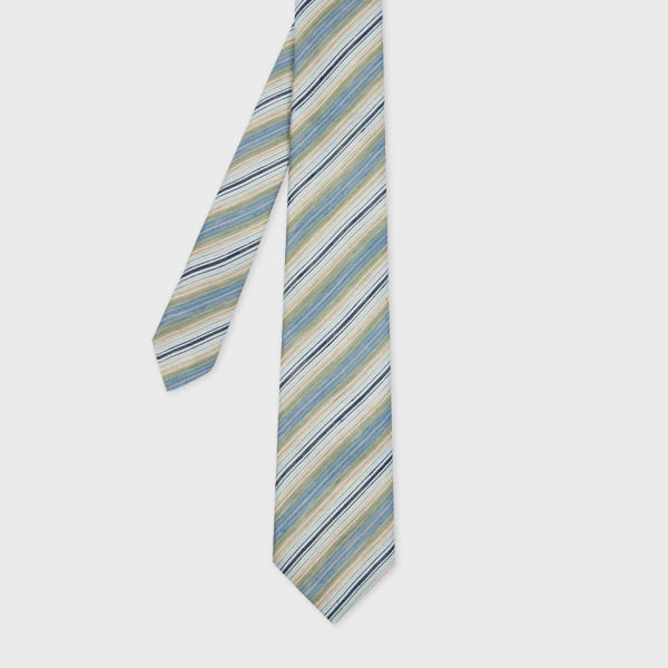 Paul Smith Linen-silk Stripe Tie In Blue