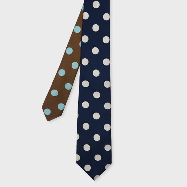 Paul Smith Navy Blue Silk Polka Dot Contrast Tie In Blue