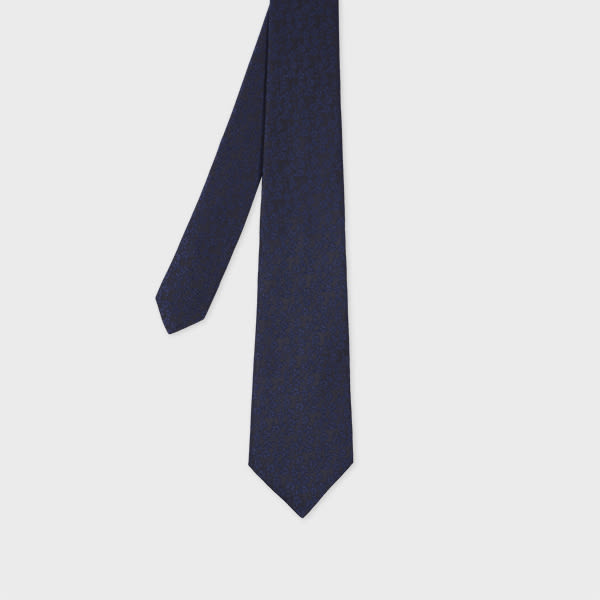 Paul Smith Navy 'tonal Floral' Jacquard Silk Tie Blue In Blue