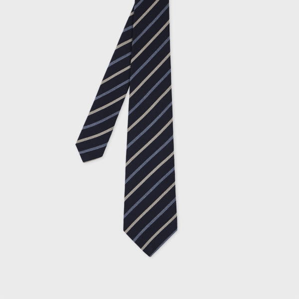 Paul Smith Navy Wool-silk Stripe Tie Blue In Blue