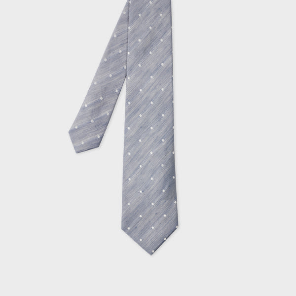 Paul Smith Light Blue Linen-silk Blend Oxford Polka Dot Tie In Gray