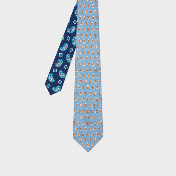 Paul Smith Light Blue And Navy 'contrast Paisley' Silk Tie In Brown