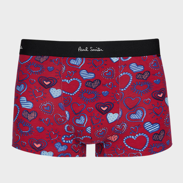 PAUL SMITH BURGUNDY 'DOODLE HEART' BOXER BRIEFS RED