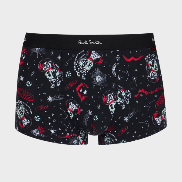PAUL SMITH COTTON 'DOGS IN SPACE' PRINT BOXER BRIEFS BLACK