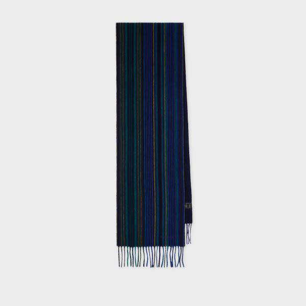 Paul Smith Navy Tonal Stripe Lambswool Scarf Blue In Blue