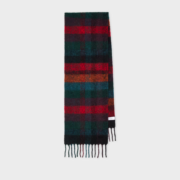 Paul Smith Red Merino Wool Check Scarf