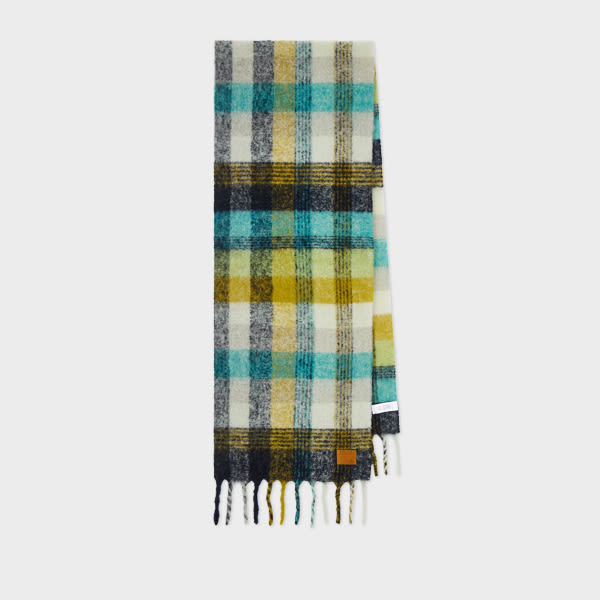 Paul Smith Green Merino Wool Check Scarf In Green
