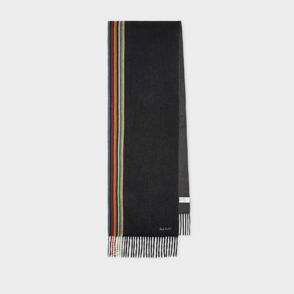 Paul Smith Black 'signature Stripe' Edge Cashmere Scarf In Black