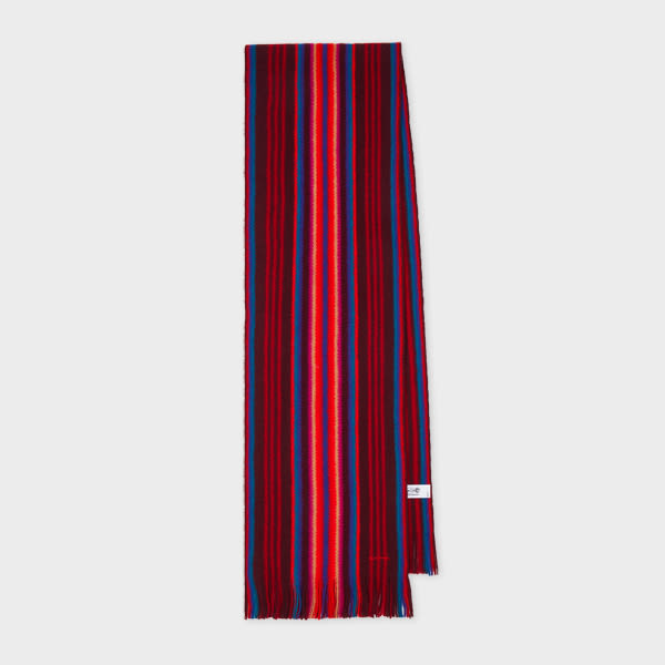 Paul Smith Red Merino Wool Multistripe Scarf In Red