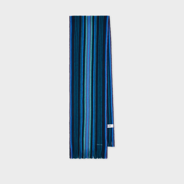 Paul Smith Blue Merino Wool Multistripe Scarf In Blue