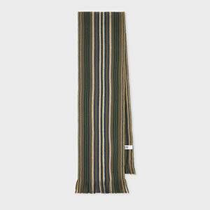 Paul Smith Khaki Multistripe Merino Wool Scarf Brown In Green