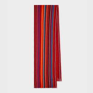 Paul Smith Red Merino Wool Stripe Scarf In Red