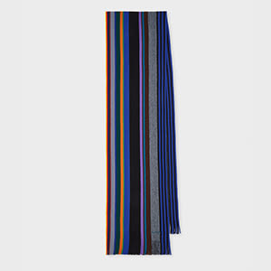Paul Smith Multicolour Merino Wool Twisted Stripe Scarf Black In Blue
