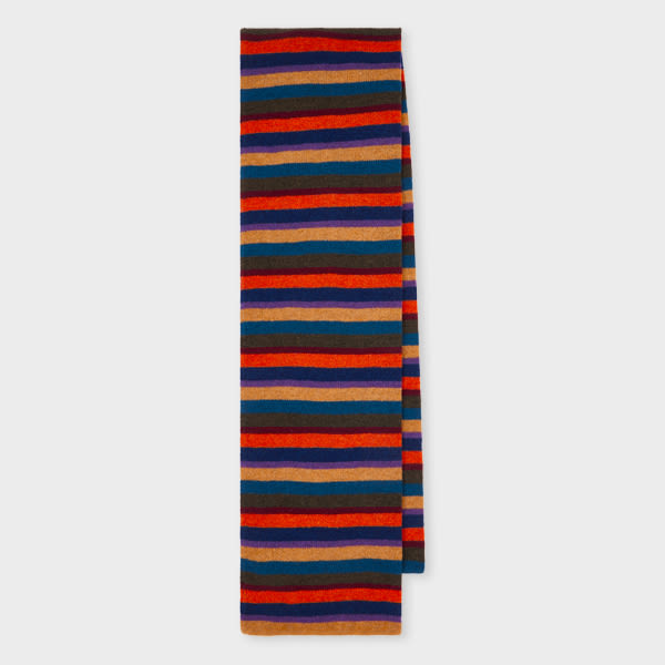 Paul Smith Colour Block Stripe Lambswool Scarf Red In Red