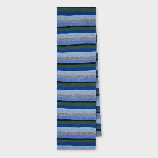 Paul Smith Blue Colour Block Stripe Lambswool Scarf In Blue