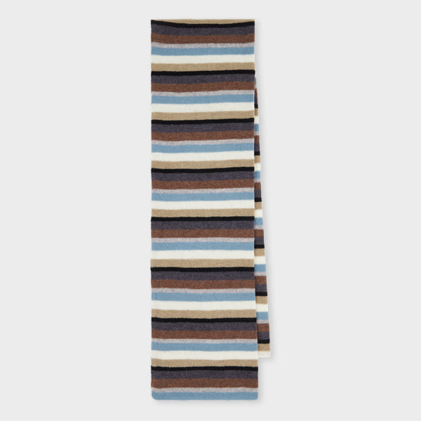 Paul Smith Black Colour Block Stripe Lambswool Scarf In Multi
