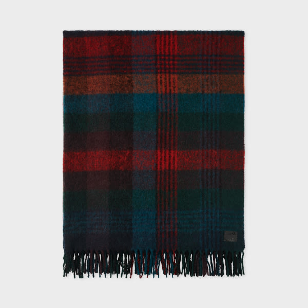 Paul Smith Red Merino Wool Check Blanket In Red