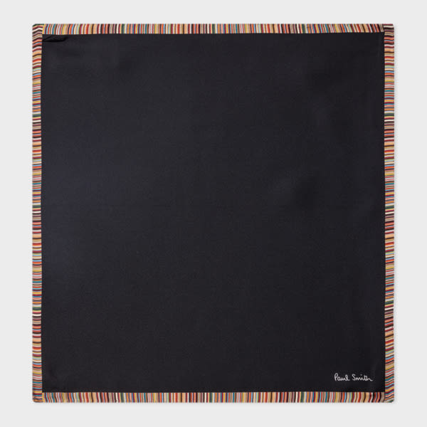 Paul Smith Black 'signature Stripe' Silk Pocket Square In Black