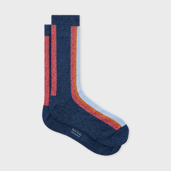 PAUL SMITH DARK BLUE COTTON-BLEND VERTICAL STRIPE SOCKS