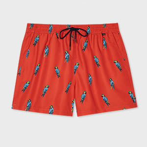 Paul Smith Red 'Parrots' Print Swim Shorts