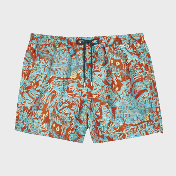 Paul Smith Orange and Turquoise 'Chalet' Swim Shorts Blue