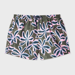 Paul Smith Khaki 'abstract Palm' Print Swim Shorts Green In Multi