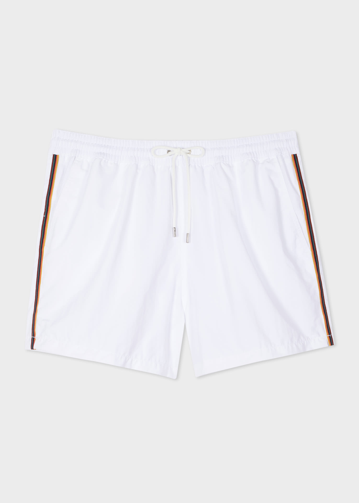 Paul Smith Mare Bianco Swim Shorts With Drawstring Waist And Side Stripes