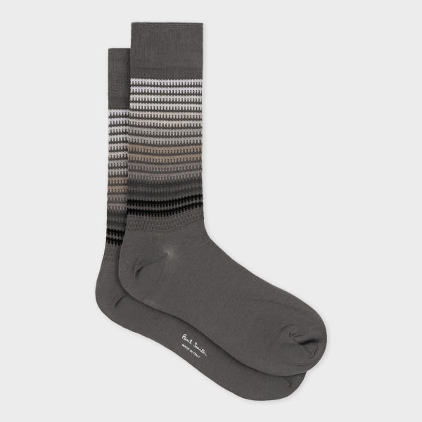 PAUL SMITH GREY EMBROIDERED STRIPE SOCKS