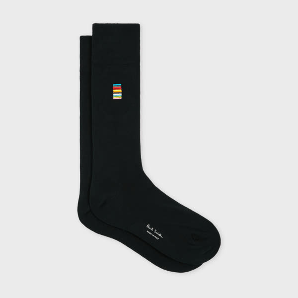 Paul Smith Black Embroidered 'signature Stripe' Socks In Black
