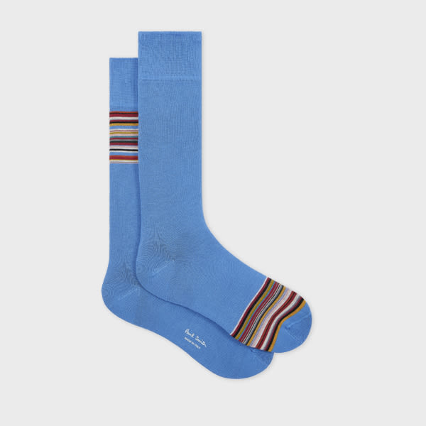 Paul Smith Light Blue Cotton-blend 'signature Stripe' Socks In Blue
