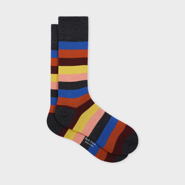 Paul Smith Black Cotton-Blend Multicolour Stripe Socks