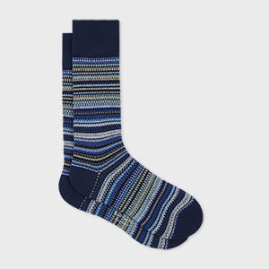 Paul Smith Navy Tonal Stripe Cotton-blend Pique Socks Blue