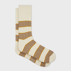 Paul Smith Ivory And Tan Cotton-blend Rib Socks White
