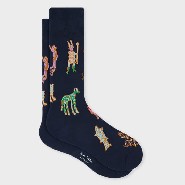 Paul Smith Navy Blue Cotton-blend 'little Beasts' Socks