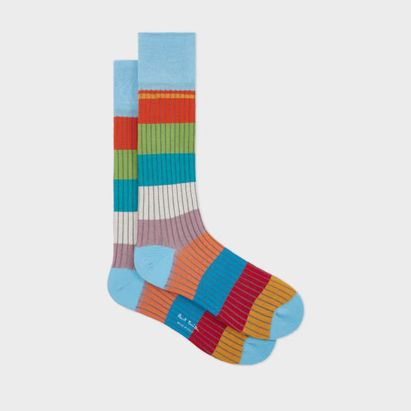 Paul Smith Blue Ribbed Colour Block Socks In Blue