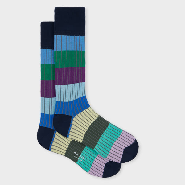 Paul Smith Ribbed Colour Block Socks Blue