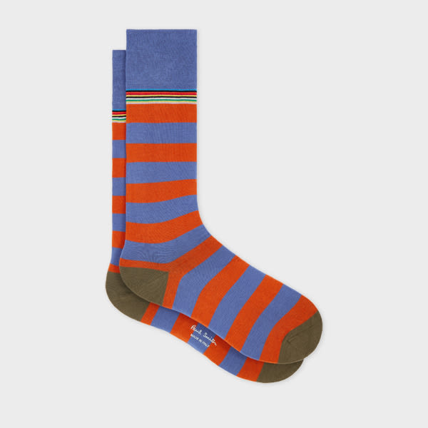 Paul Smith Orange Block 'signature Stripe' Socks Green