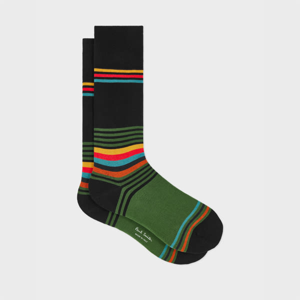 Paul Smith Black 'artist Stripe' Cotton-blend Socks In Black