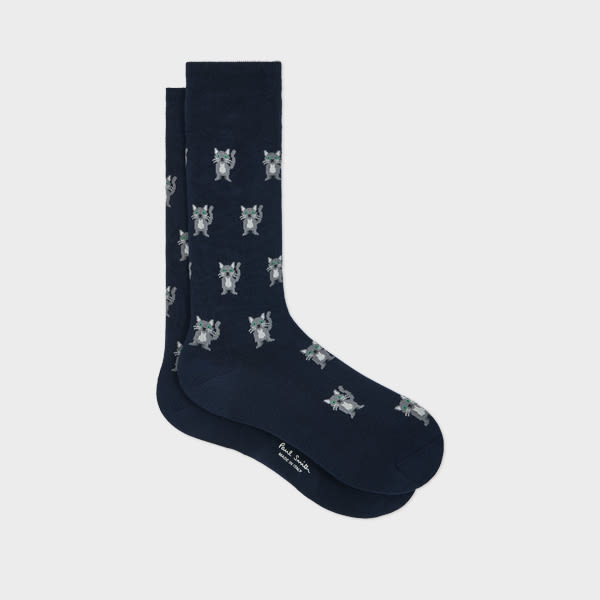 Paul Smith Miro Cat Crew Socks In Blue