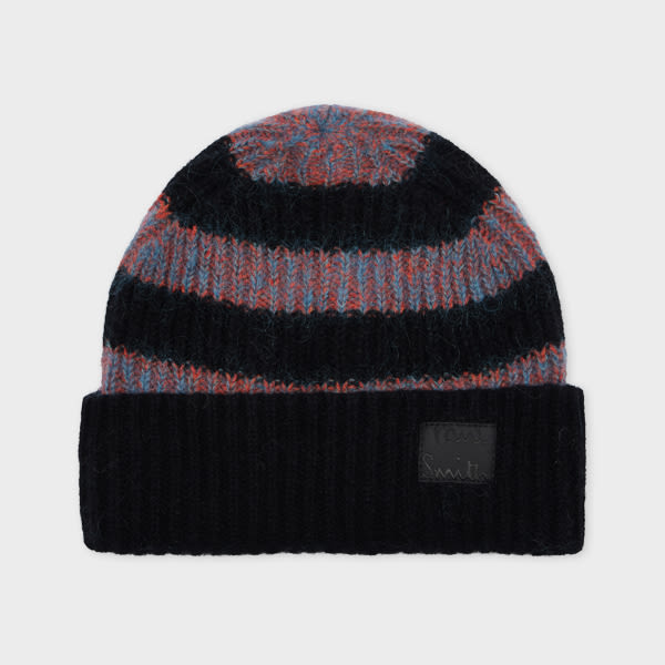 Paul Smith Black Stripe Lambswool-mohair Chunky Knit Beanie In Black
