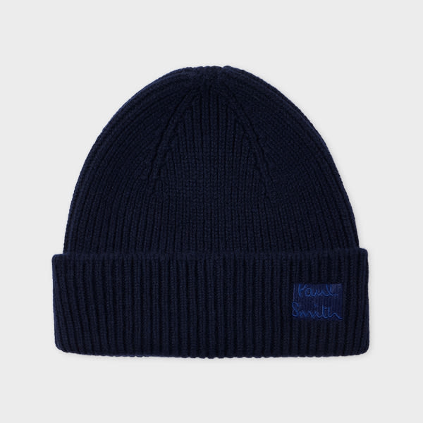 Paul Smith Navy Cashmere-blend Beanie Blue In Blue
