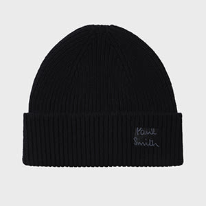 Paul Smith Black Cashmere-blend Beanie In Black