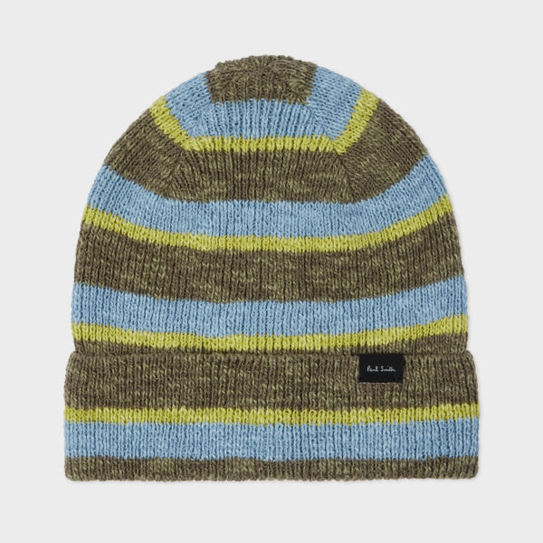 Paul Smith Green And Blue Stripe Linen-cotton Beanie Brown In Multi