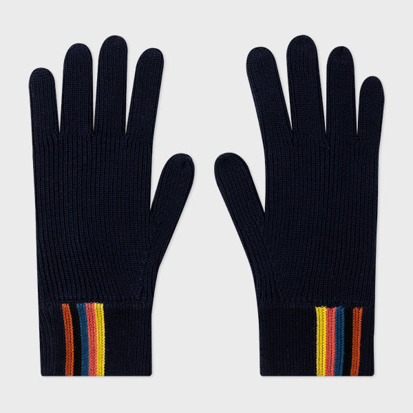Paul Smith Striped Knitted Wool Gloves In Blue