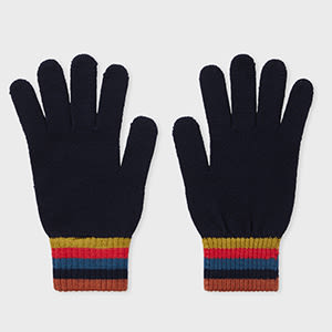Paul Smith Navy Blue Merino Wool 'artist Stripe' Gloves In Black