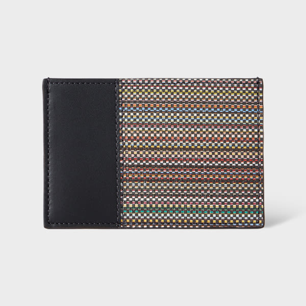 Paul Smith Black Leather 'Signature Stripe' Coated Canvas Credit Card Holder