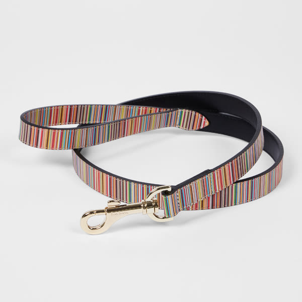 Paul Smith 'signature Stripe' Calf Leather Dog Lead Medium/large Multicolour In Multicolour