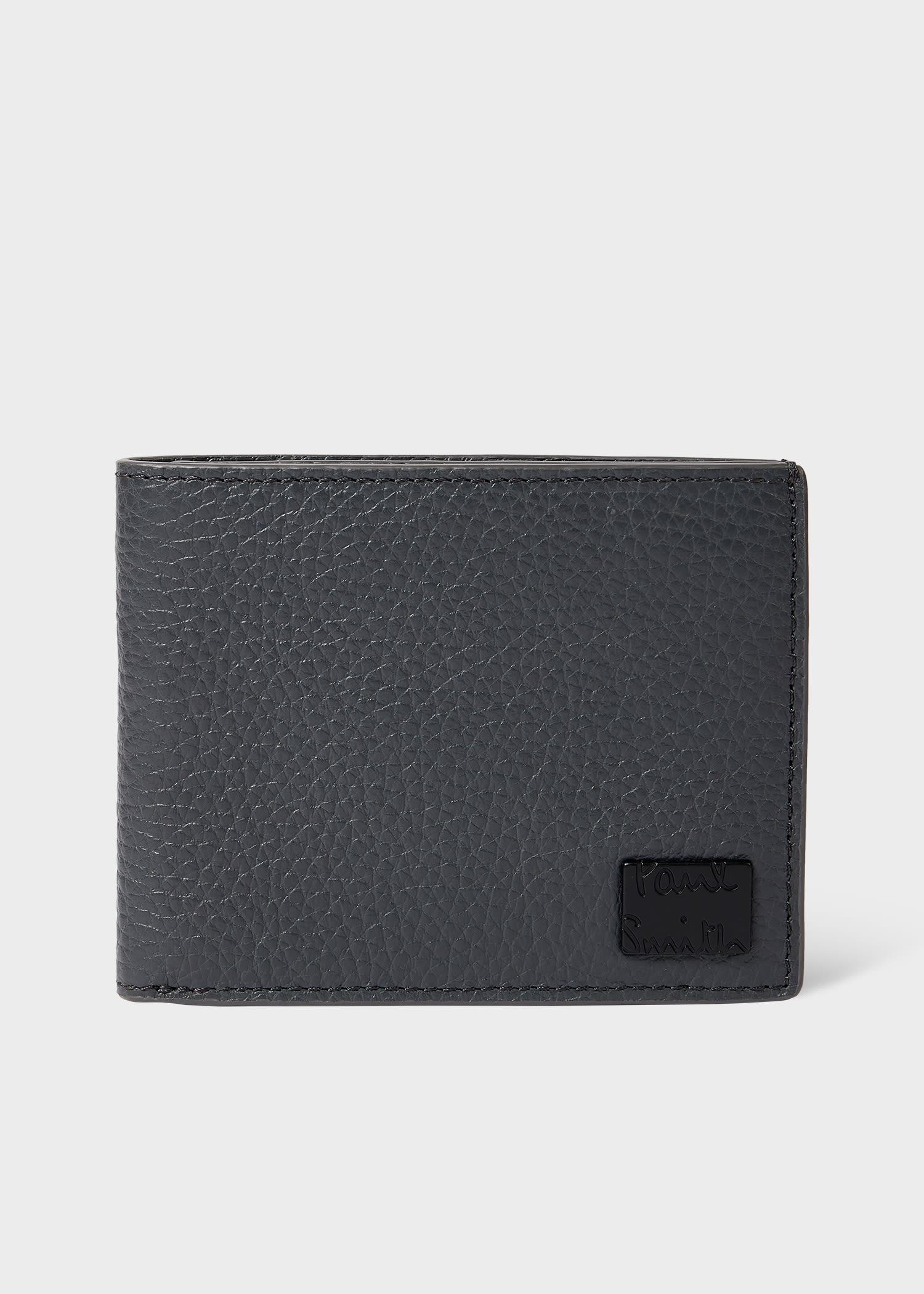 Paul Smith Grey Grained Leather Compact Billfold Wallet Blue In Black